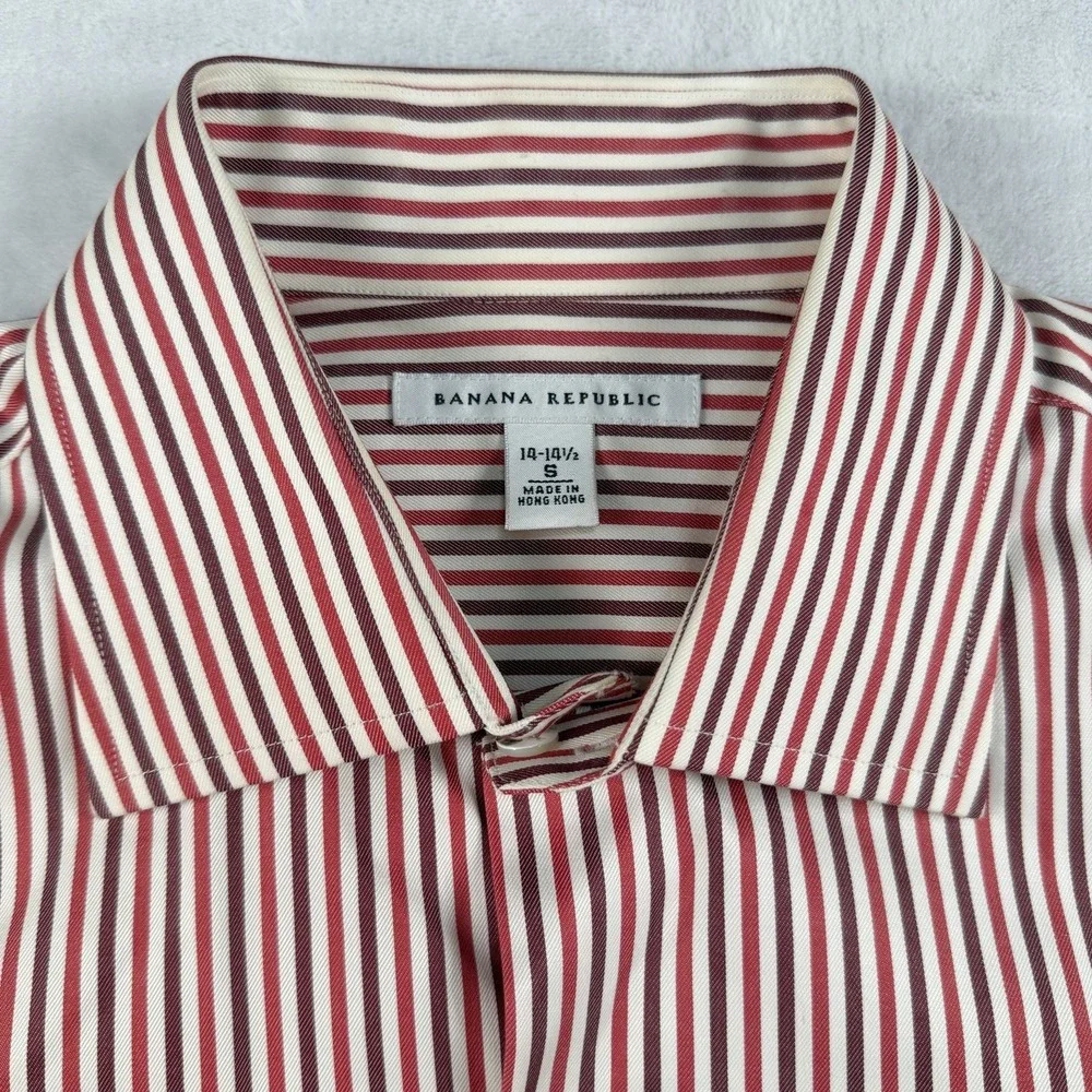 Banana Republic Dress Shirt Mens 14.5 33 Striped Red Maroon White 100% Cotton